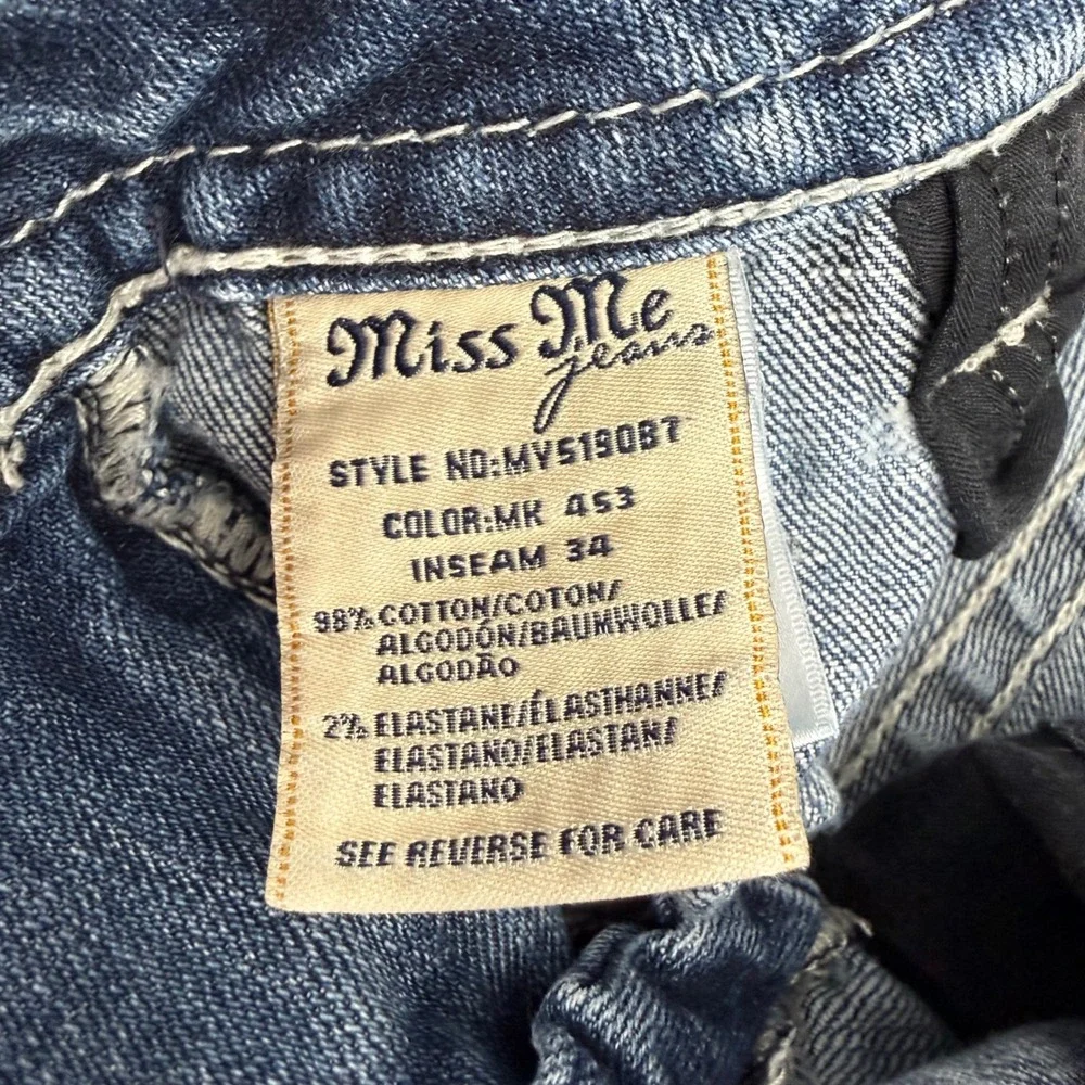 MISS ME 28 *FLAW Bootcut Jeans Blue Mid Rise Rhinestone Embellished Y2K MV5190B7